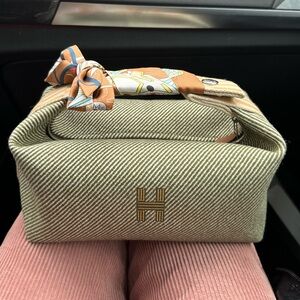 Authentic Hermes Bride-A-Brac H Natte Pouch Vert Foret Small